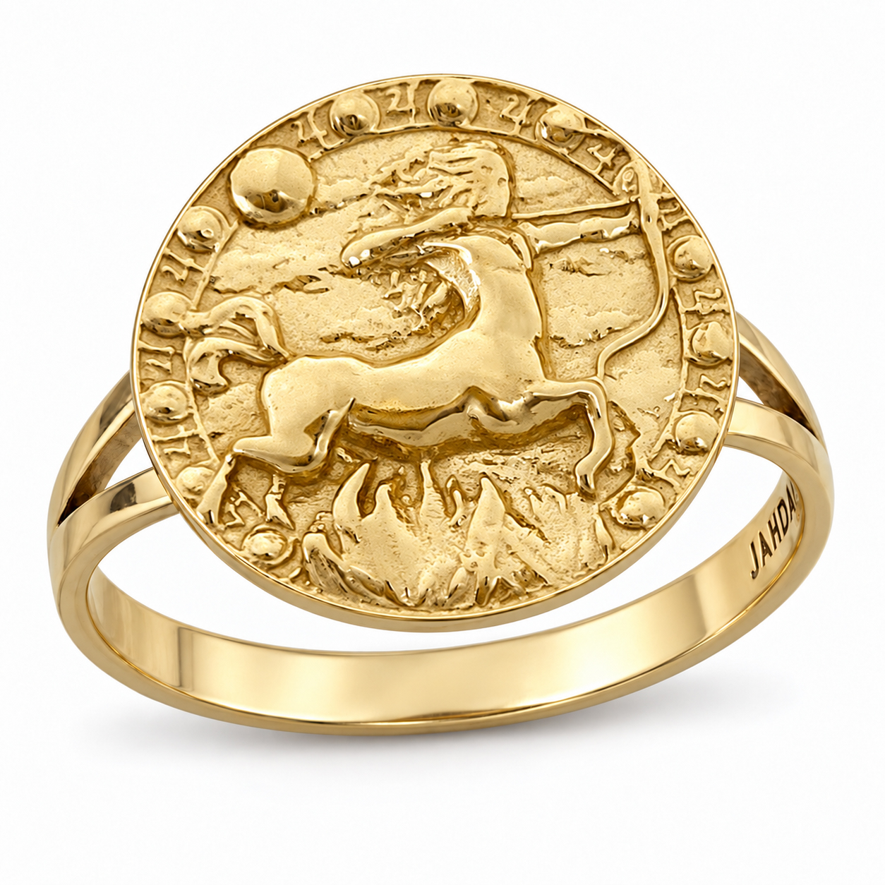 Solid 18K Yellow Gold Sagittarius Ring for Women, Zodiac Sign Astrology Ring