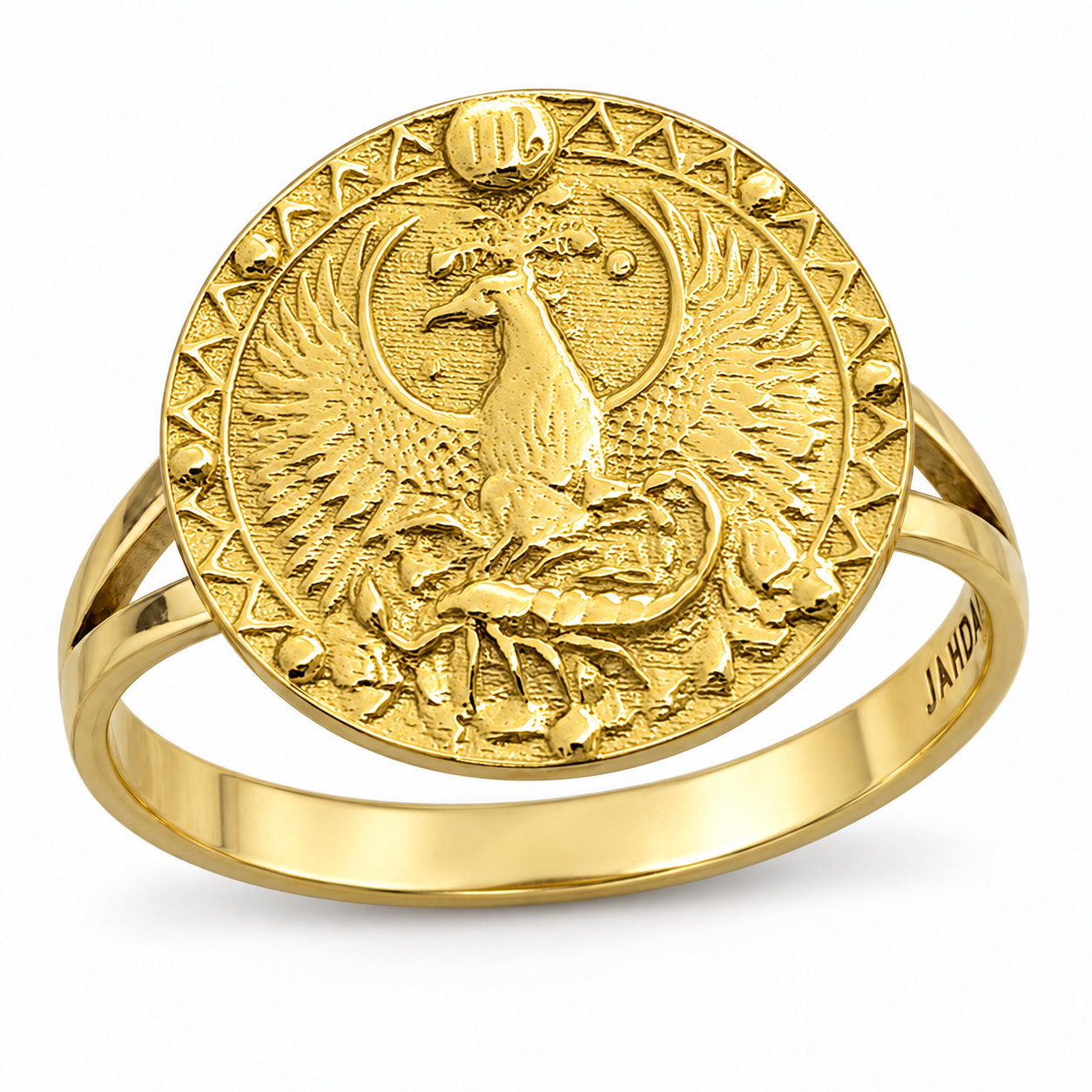 Solid 18K Yellow Gold Scorpio Ring for Women, Zodiac Sign Astrology Ring, Phoenix