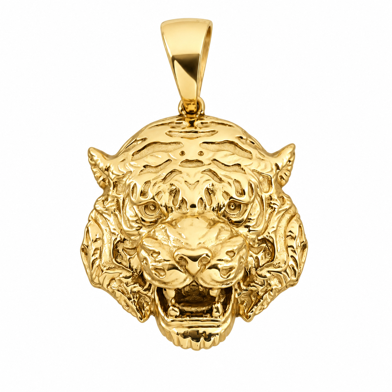 Solid 18K Yellow Gold Tiger Pendant, Real Gold Tiger Head Charm for Men