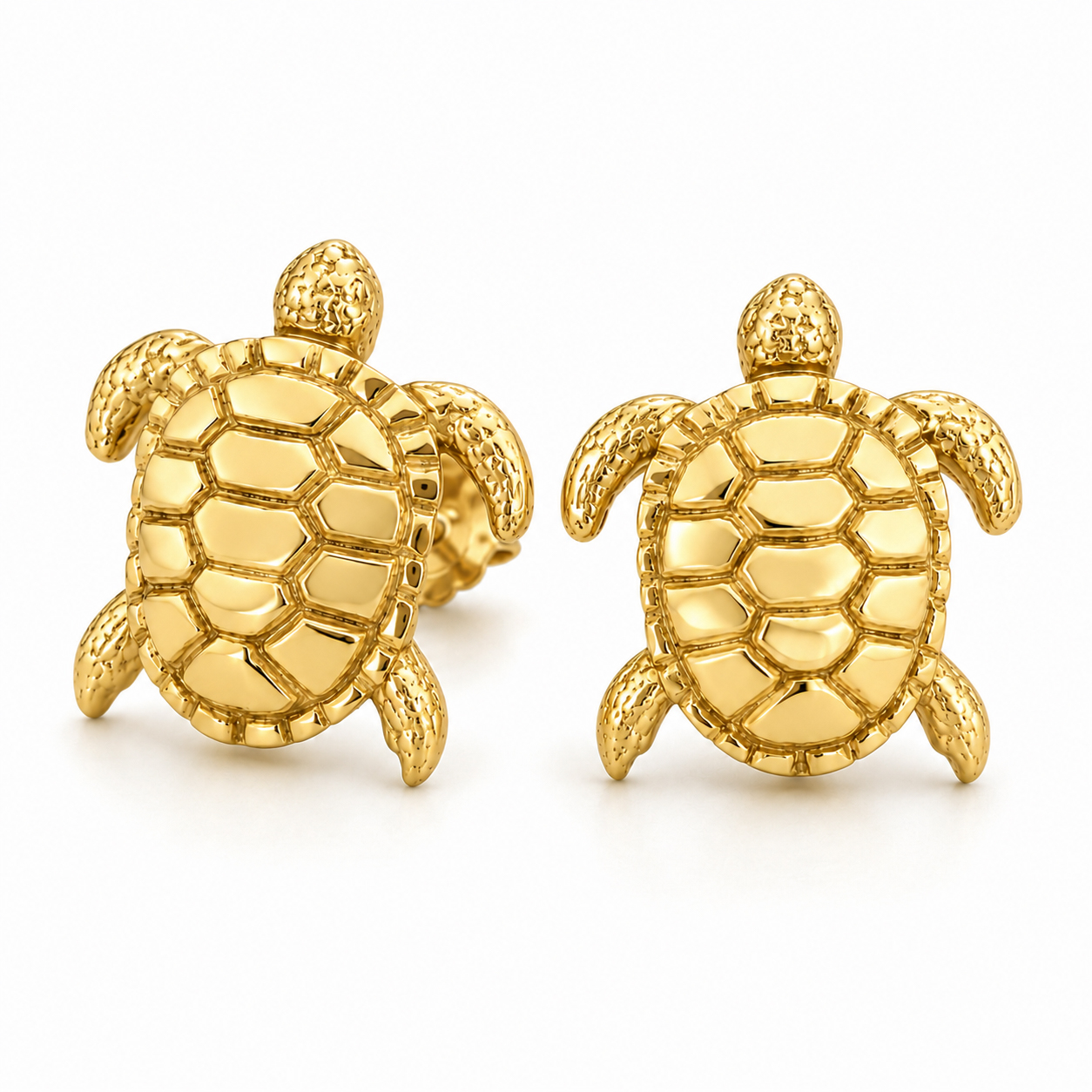 Solid 18K Yellow Gold Turtle Stud Earrings Ocean Sea Turtle