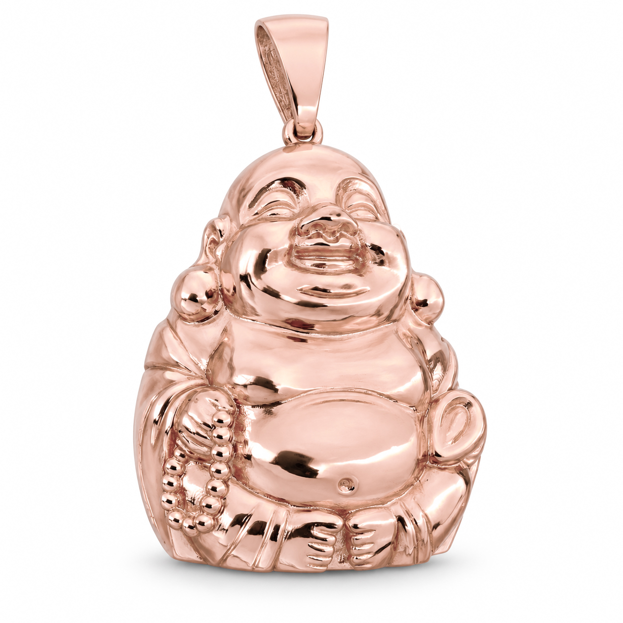 Real 10K Rose Gold Laughing Buddha Pendant, Budai Happy Buddha Charm