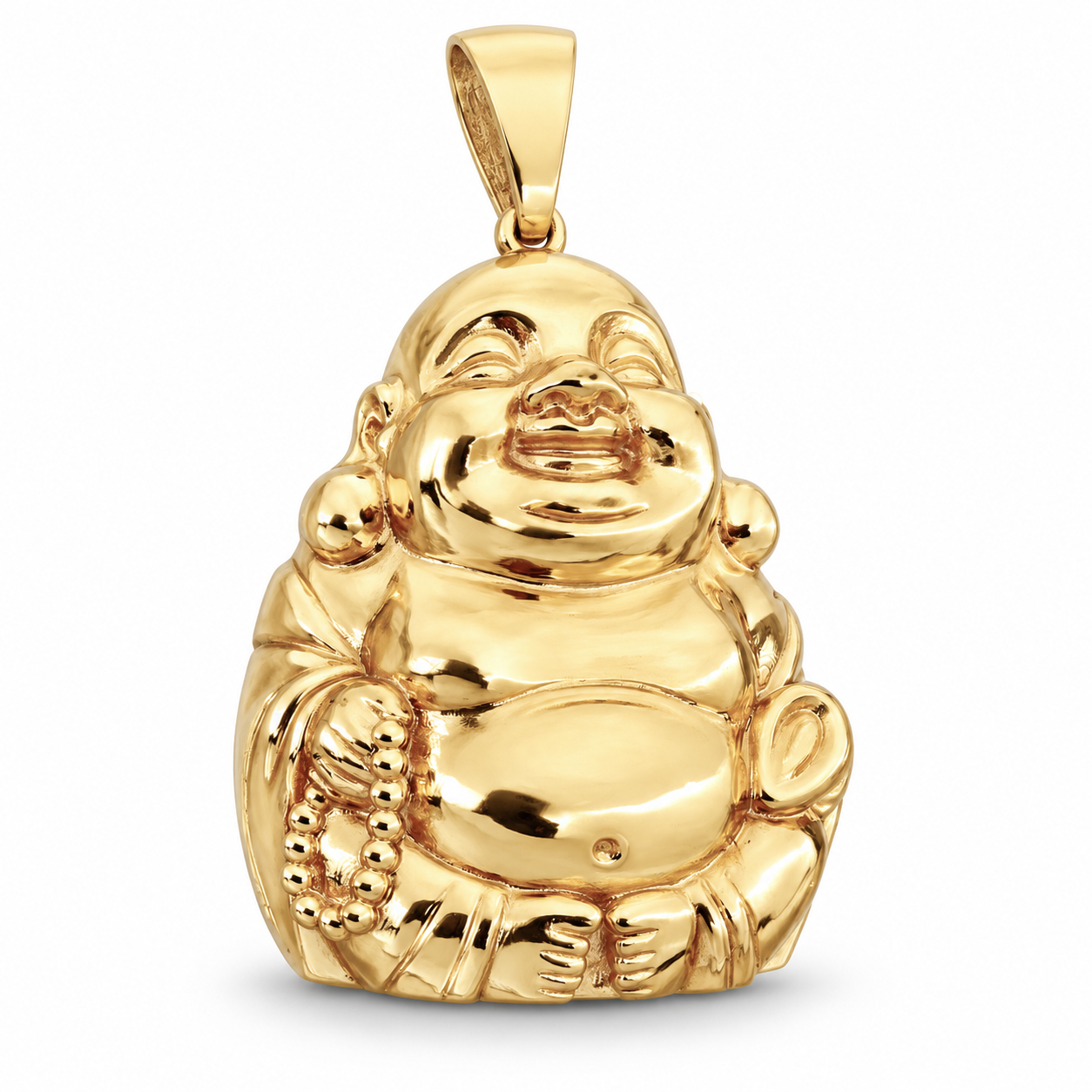 Real 10K Yellow Gold Laughing Buddha Pendant, Budai Happy Buddha Charm
