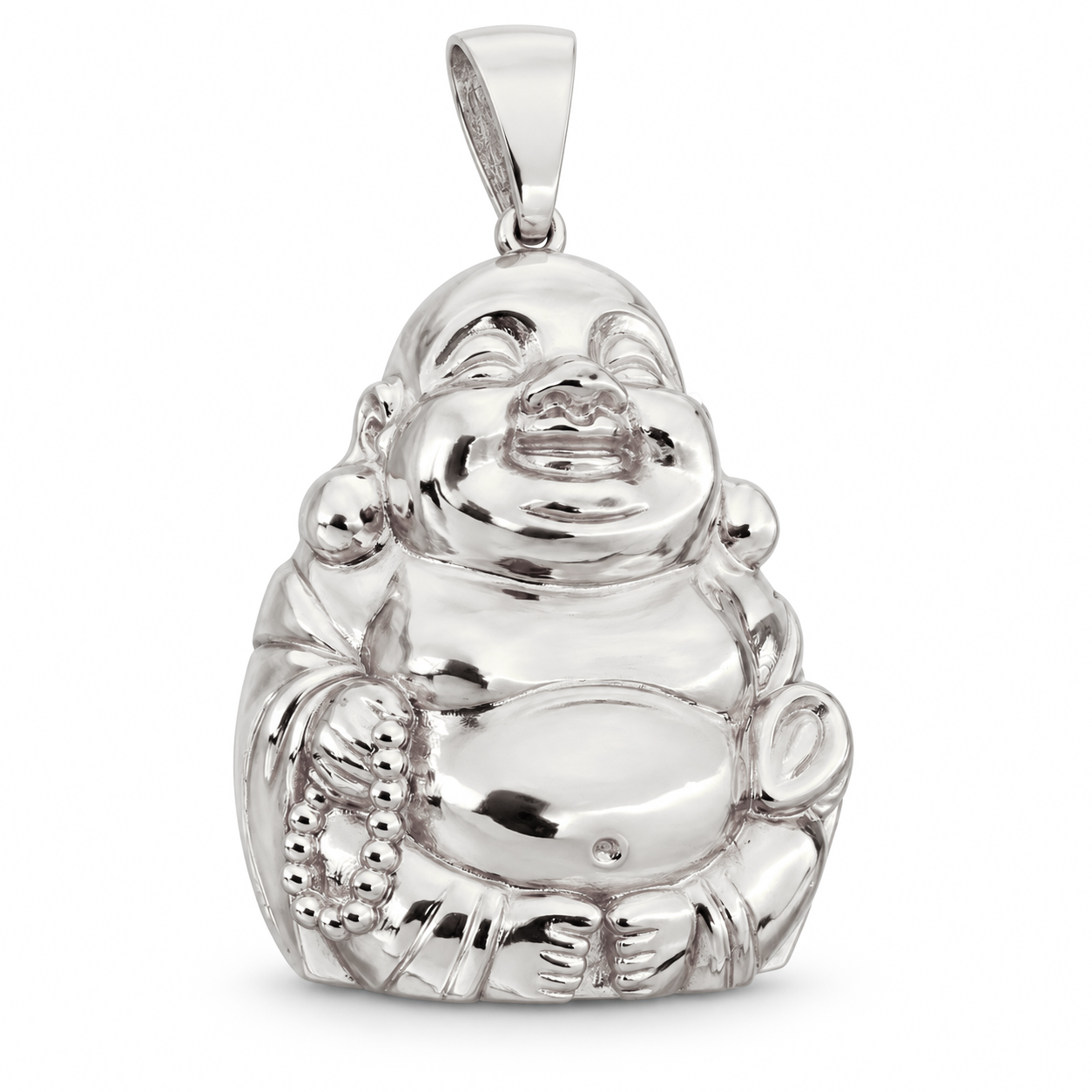 Real 18K White Gold Laughing Buddha Pendant, Budai Happy Buddha Charm