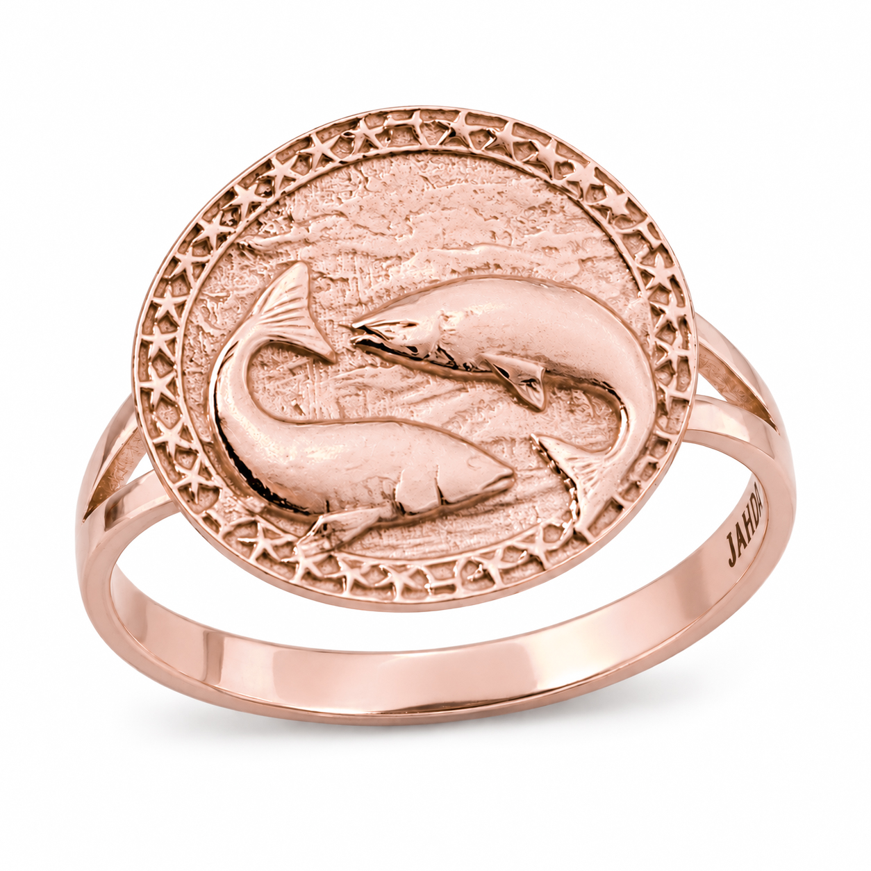 Solid 10K Rose Gold Pisces Ring for Women, Zodiac Sign Astrology Ring