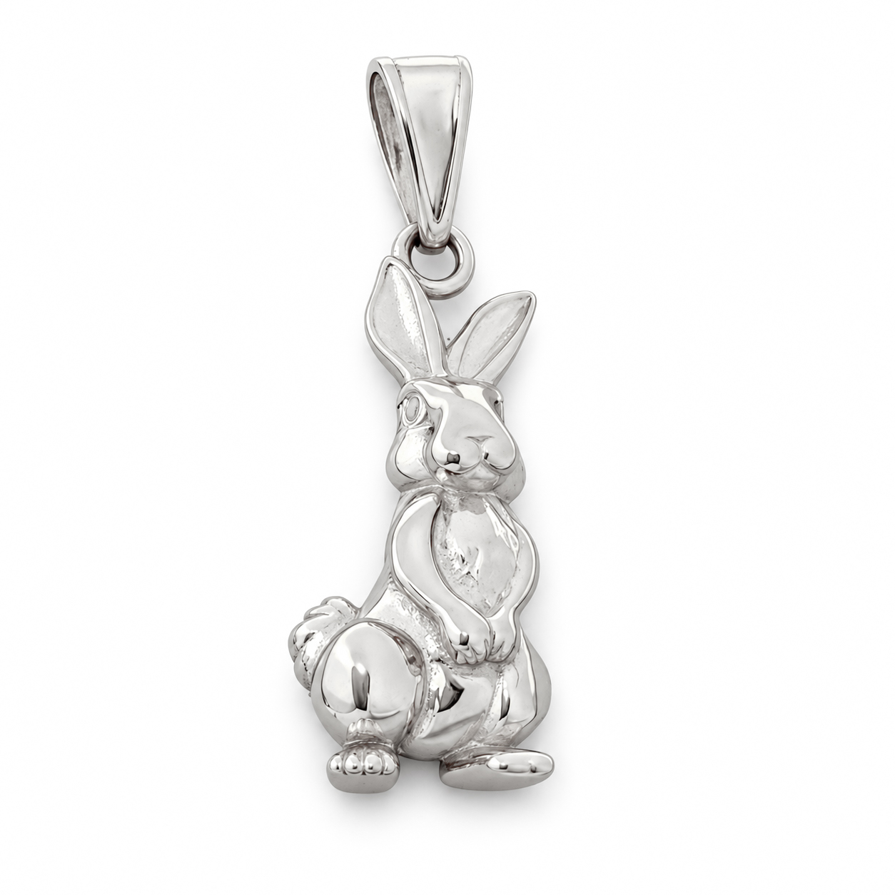 Solid 10K White Gold Rabbit Pendant, Bunny Charm