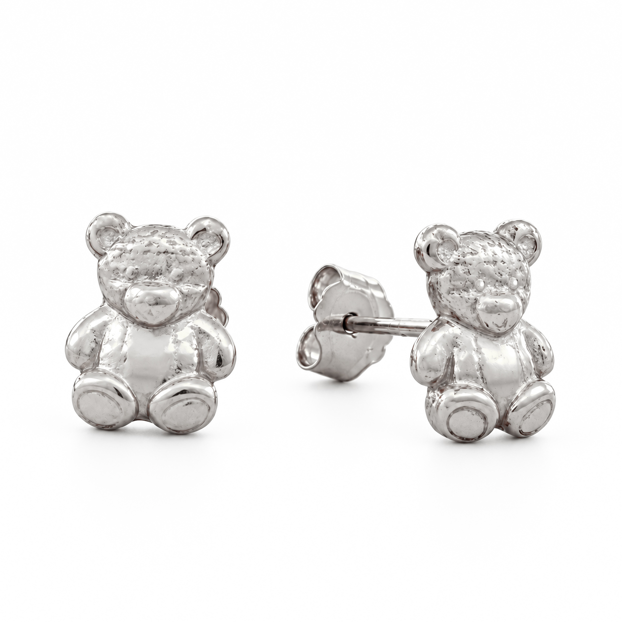 Solid 10K White Gold Teddy Bear Earrings, Bear Stud Earrings, Small Gold Studs