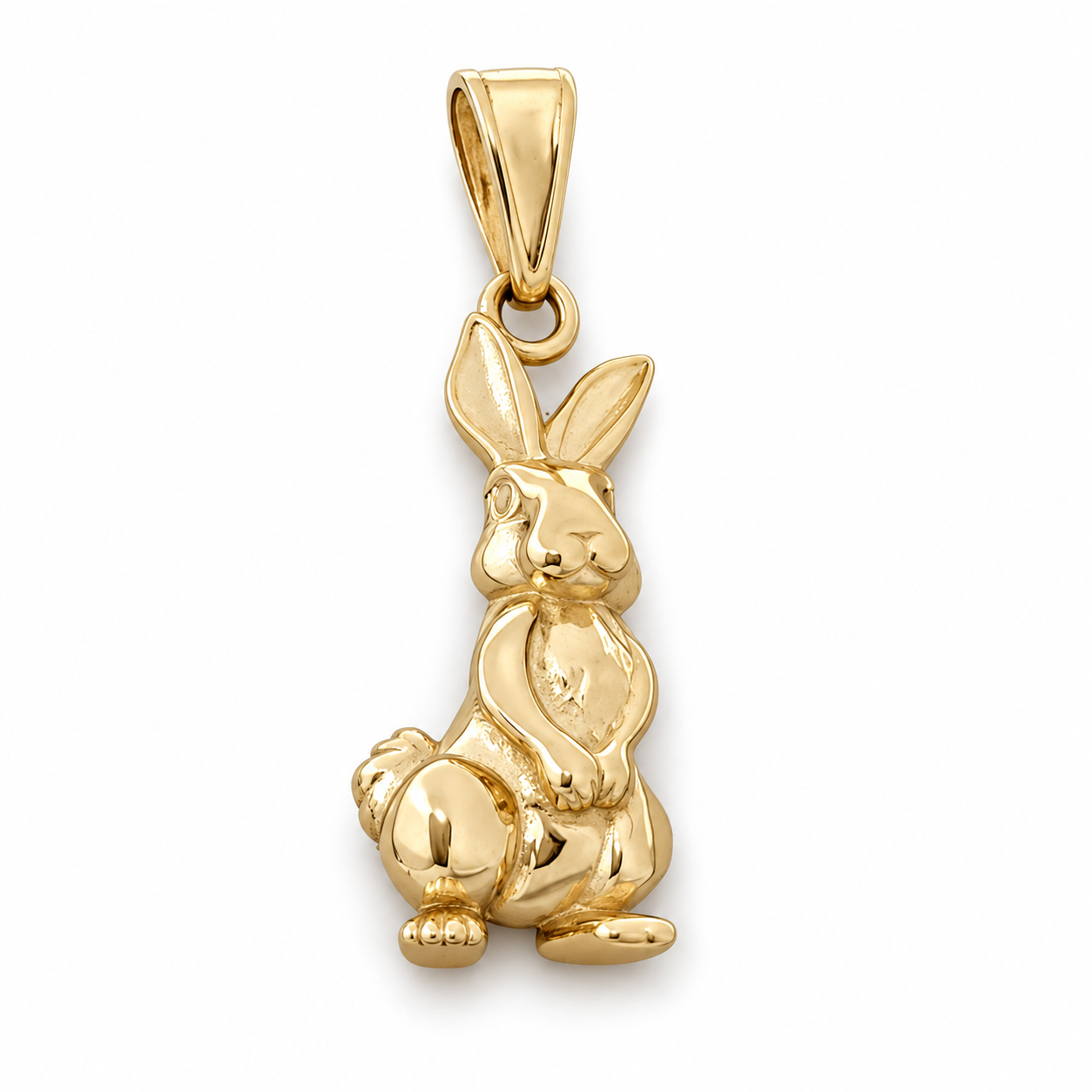 Solid 10K Yellow Gold Rabbit Pendant, Bunny Charm