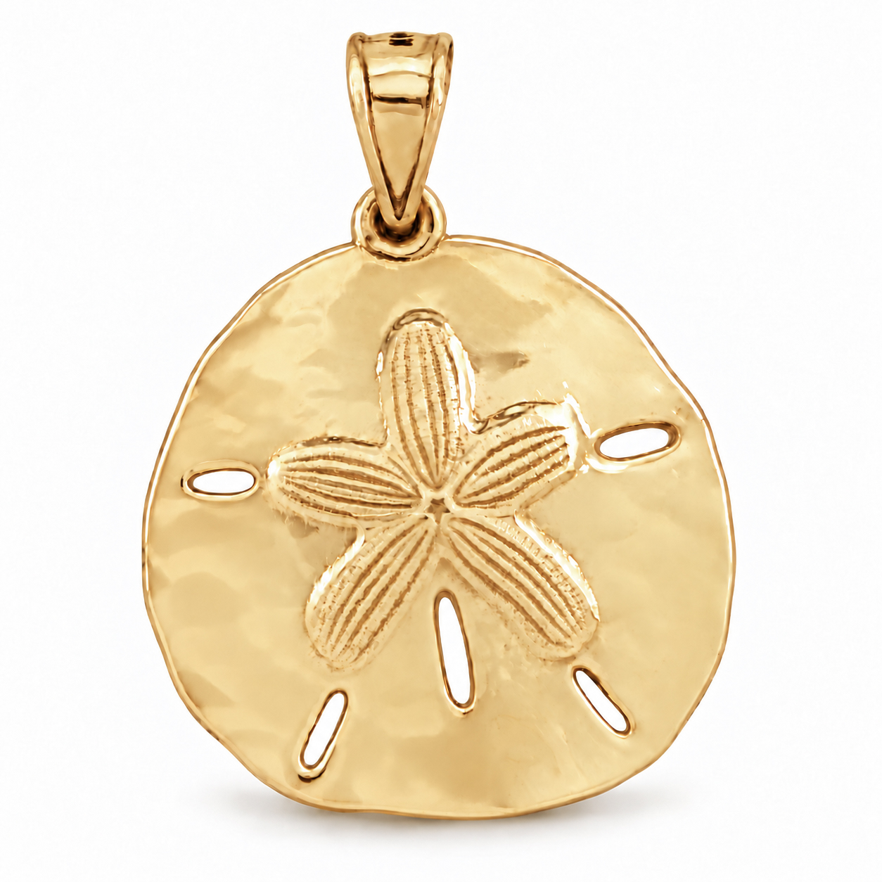 Solid 10K Yellow Gold Sand Dollar Pendant, Sanddollar Ocean Beach Charm