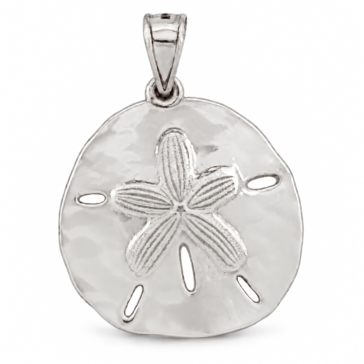 Solid 14K White Gold Sand Dollar Pendant, Sanddollar Ocean Beach Charm