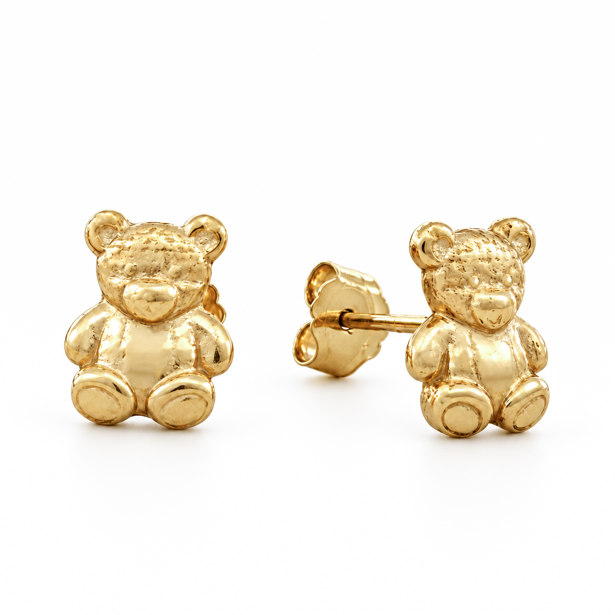 Solid 14K Yellow Gold Teddy Bear Earrings, Bear Stud Earrings, Small Gold Studs