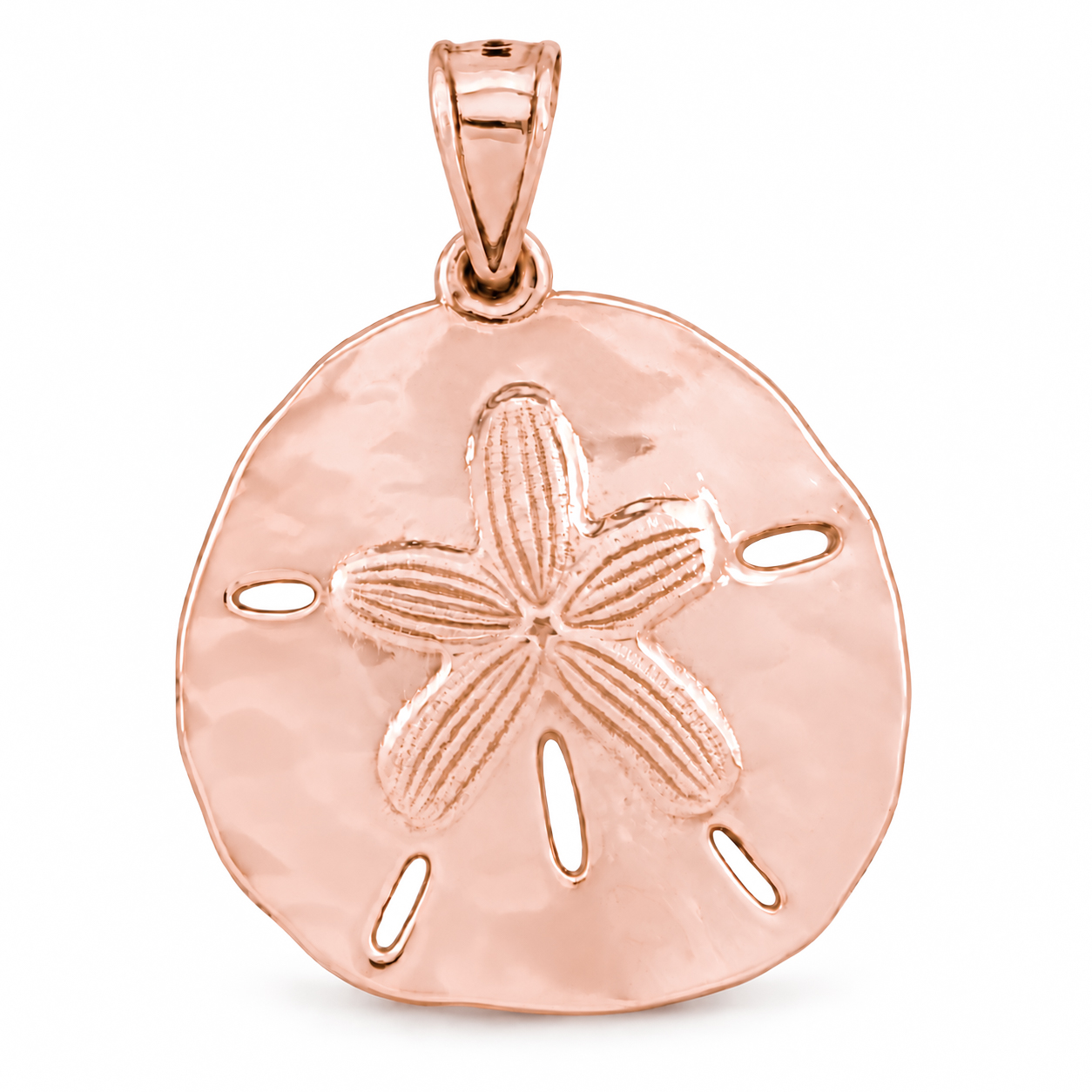 Solid 18K Rose Gold Sand Dollar Pendant, Sanddollar Ocean Beach Charm
