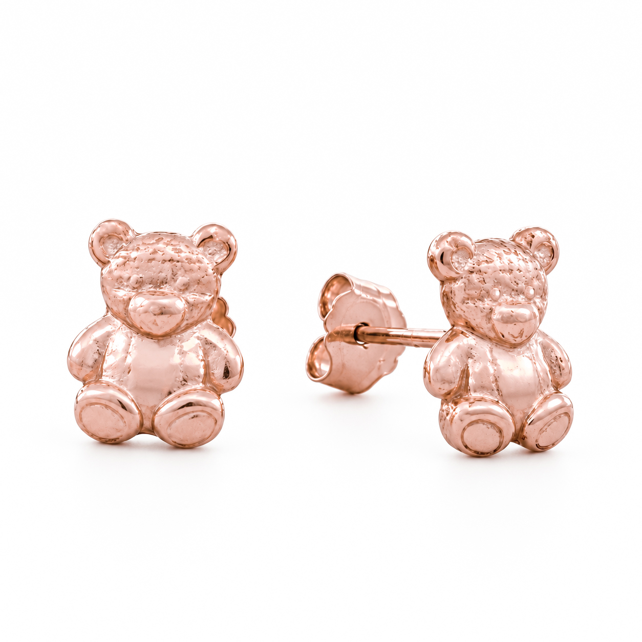 Solid 18K Rose Gold Teddy Bear Earrings, Bear Stud Earrings, Small Gold Studs