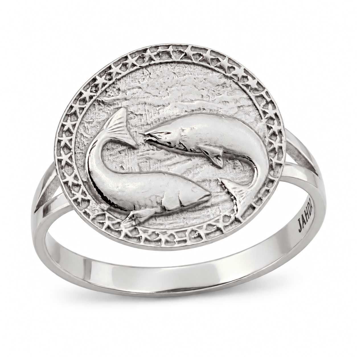 Solid 18K White Gold Pisces Ring for Women, Zodiac Sign Astrology Ring