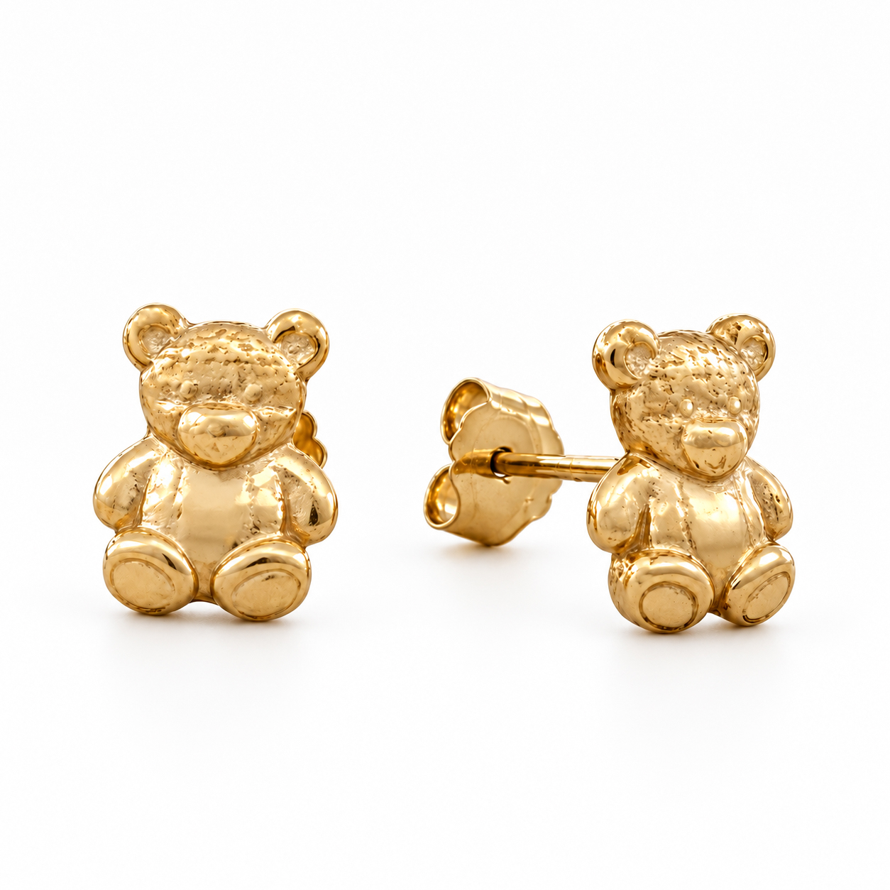Solid 18K Yellow Gold Teddy Bear Earrings, Bear Stud Earrings, Small Gold Studs