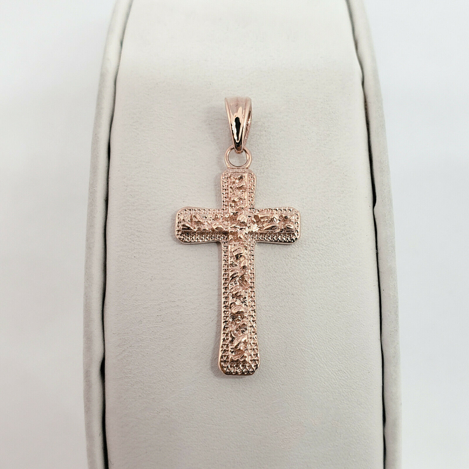 Solid 10K Rose Gold Mens Nugget Cross 