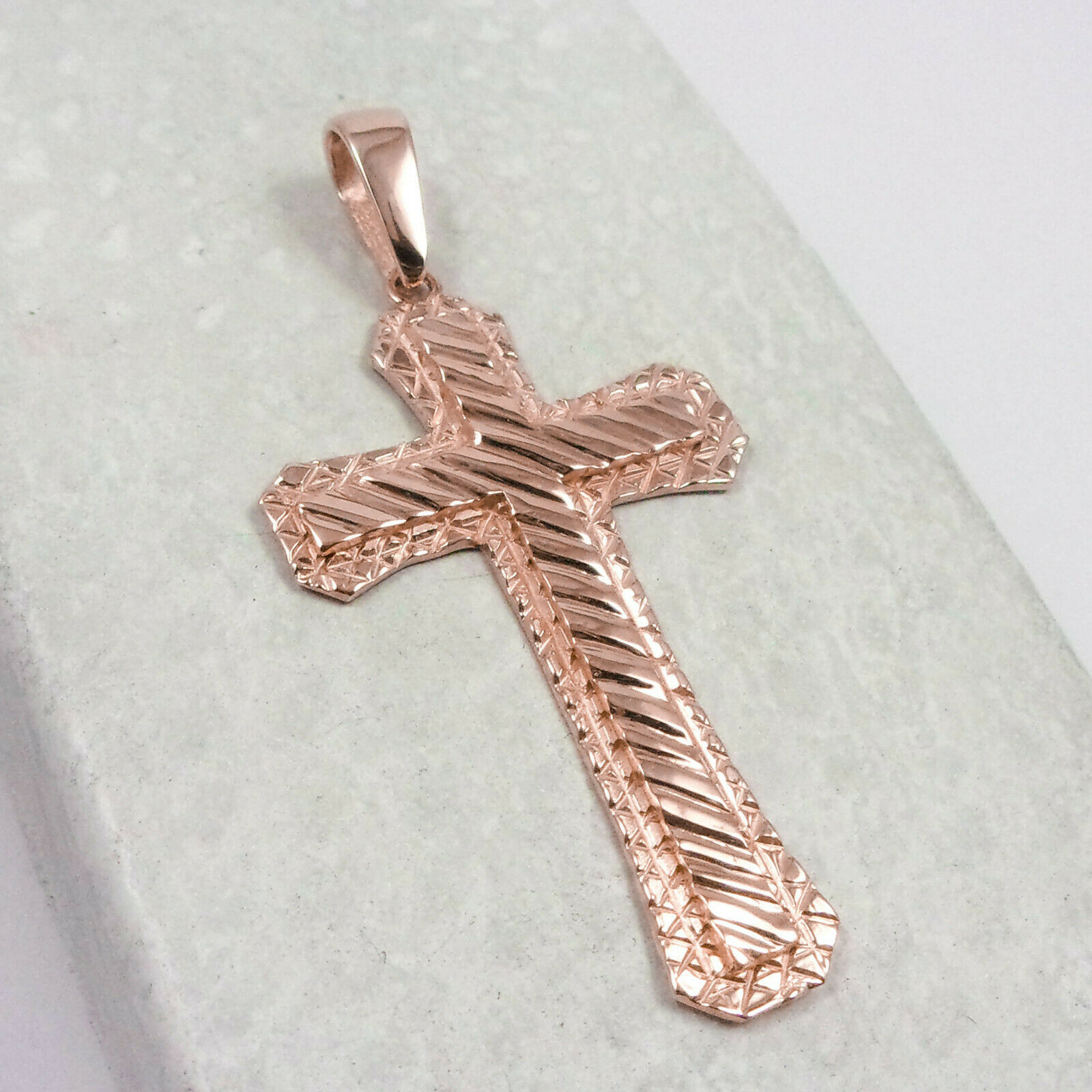 Solid 14K Rose Gold Diamond Cut Mens 