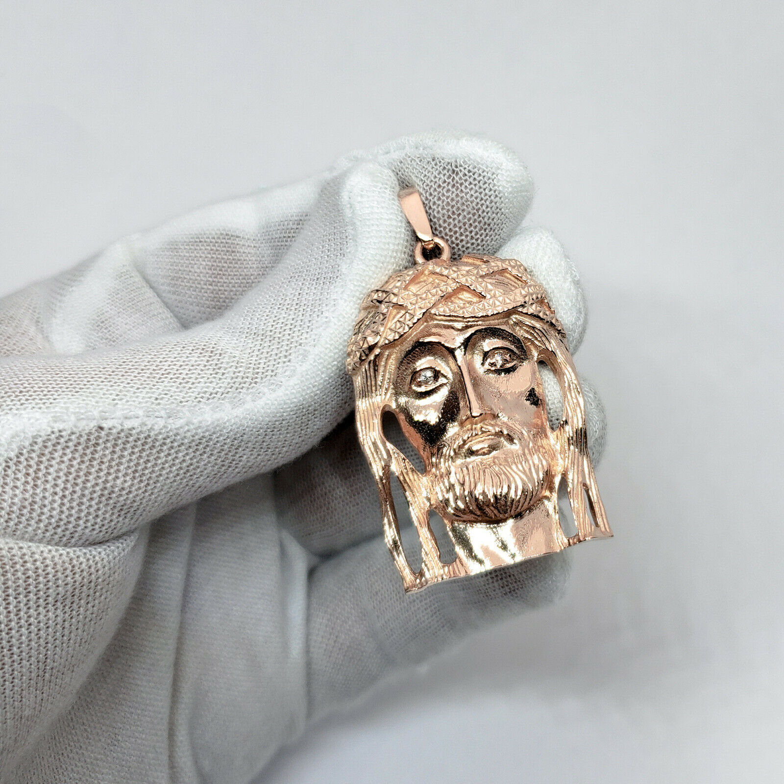 Solid 14K Rose Gold Heavy Large Diamond 