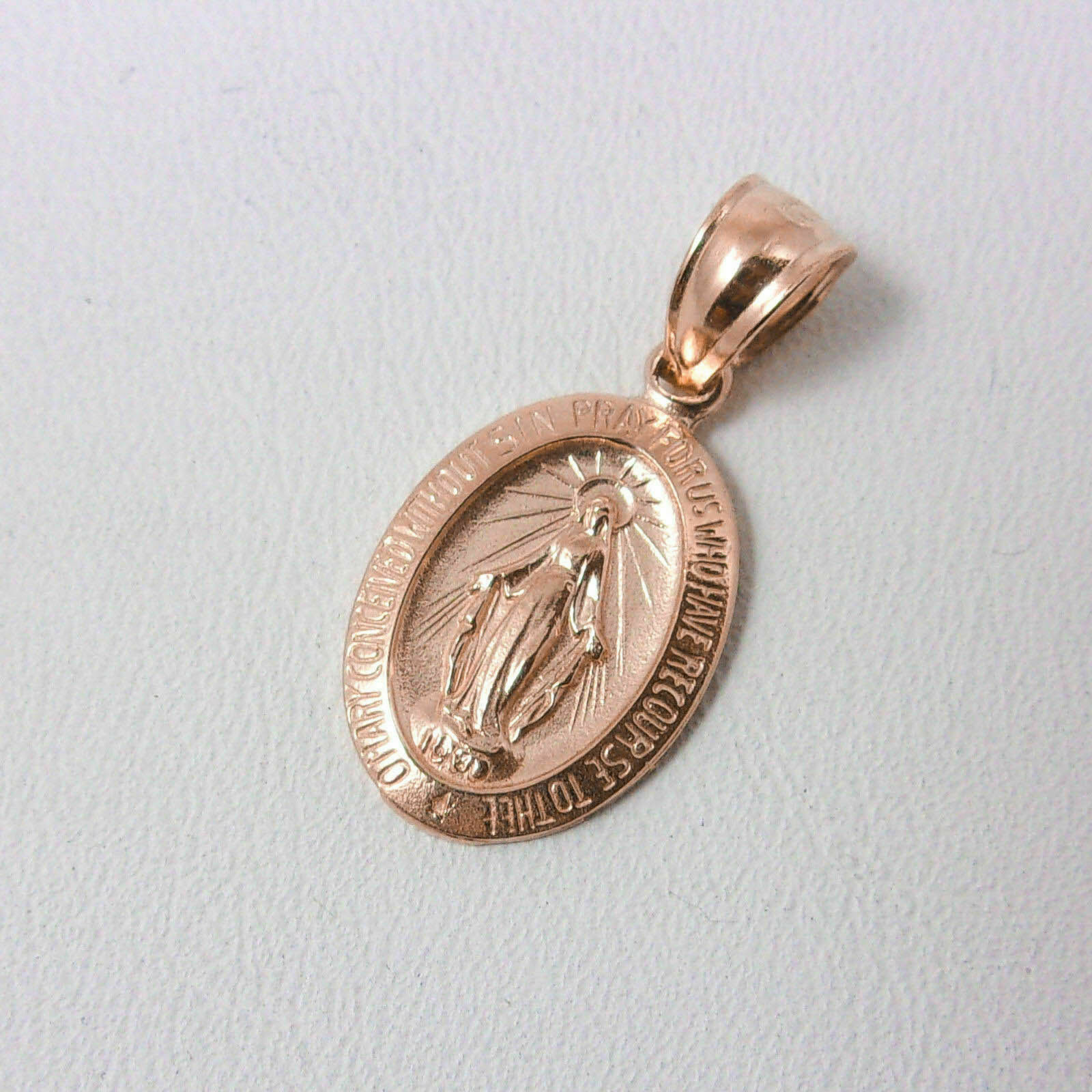 Solid 18K Rose Gold Miraculous Medal Virgin Mary Pendant, 9/16