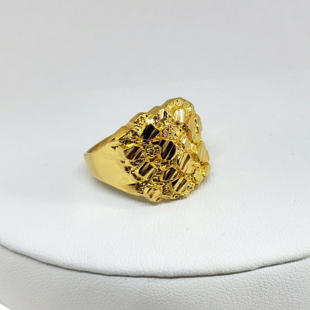 Solid 24K Yellow Gold Extra Large Diamond Cut Mens Nugget Ring, Size 5 ...