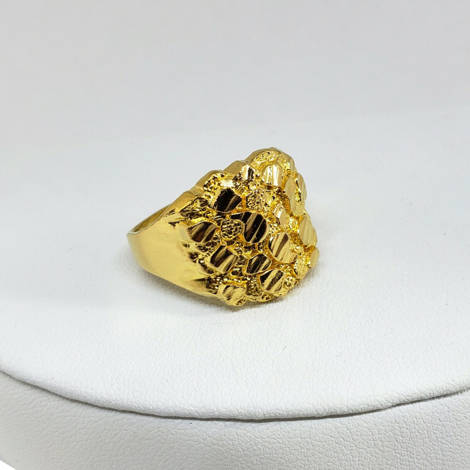 Solid 24K Yellow Gold Extra Large Diamond Cut Mens Nugget Ring, Size 5