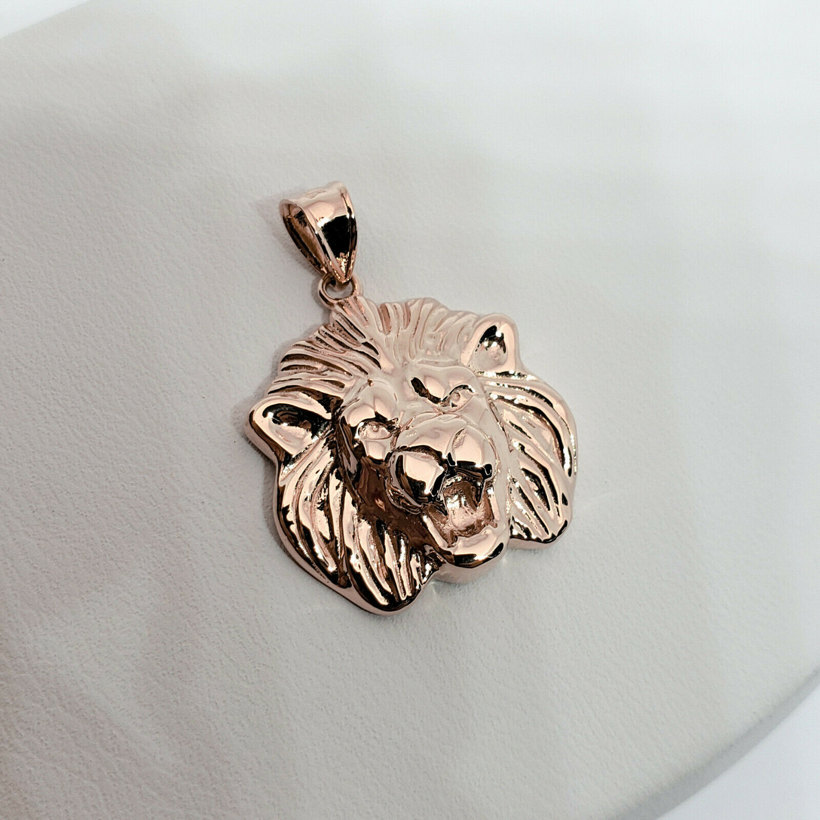 Solid 14K Rose Gold Mens Lion Pendant 