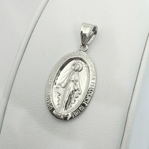 18k white gold miraculous medal virgin mary pendant