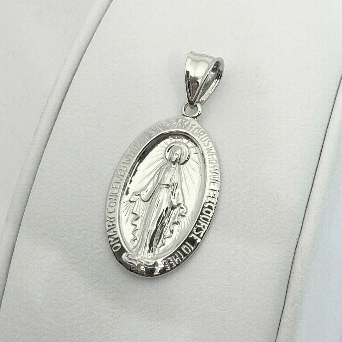 White Gold Virgin Mary Necklace / Two Tone White And Yellow Gold Our