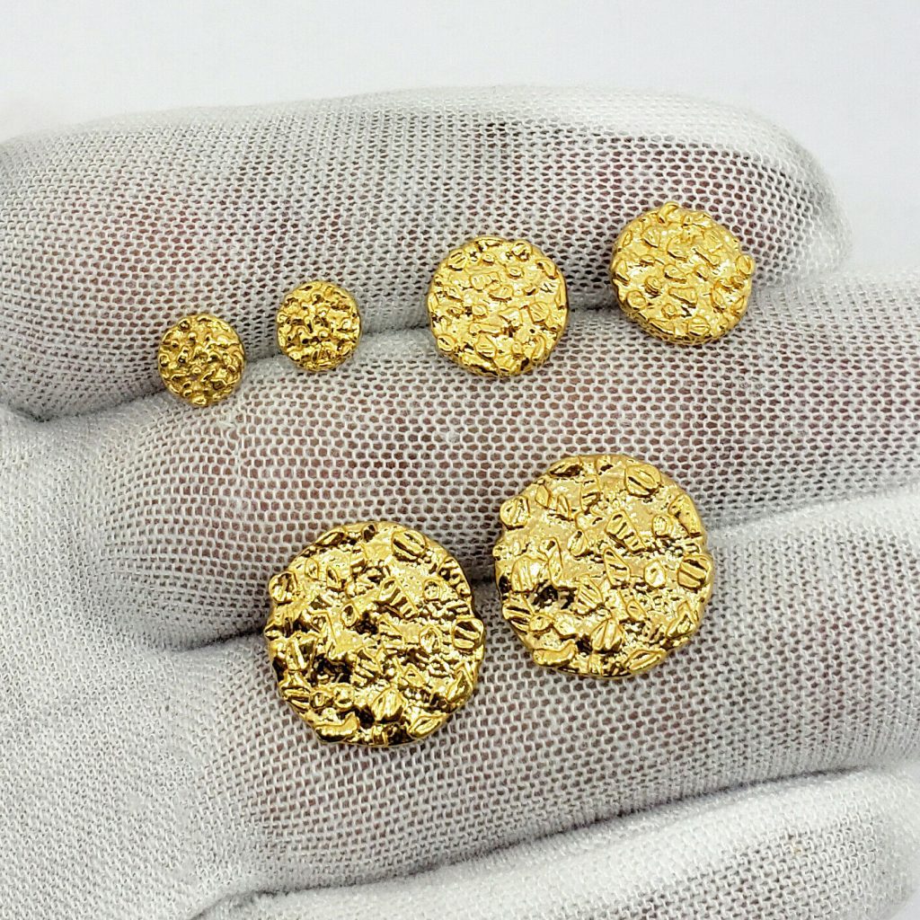 Solid 24K Yellow Gold Round Nugget Earrings, All Sizes (Small, Medium