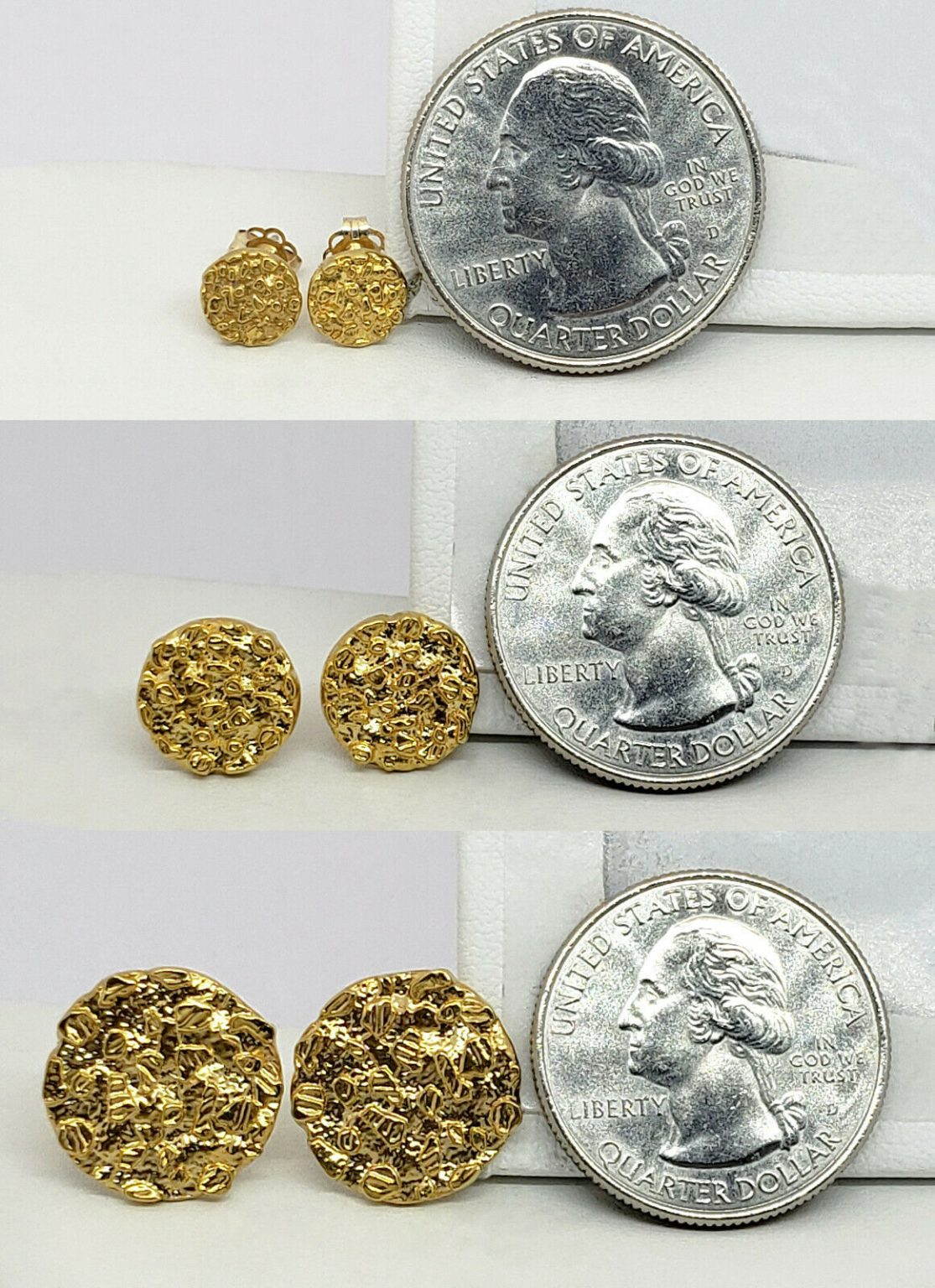 Solid 24K Yellow Gold Round Nugget Earrings, All Sizes (Small, Medium ...