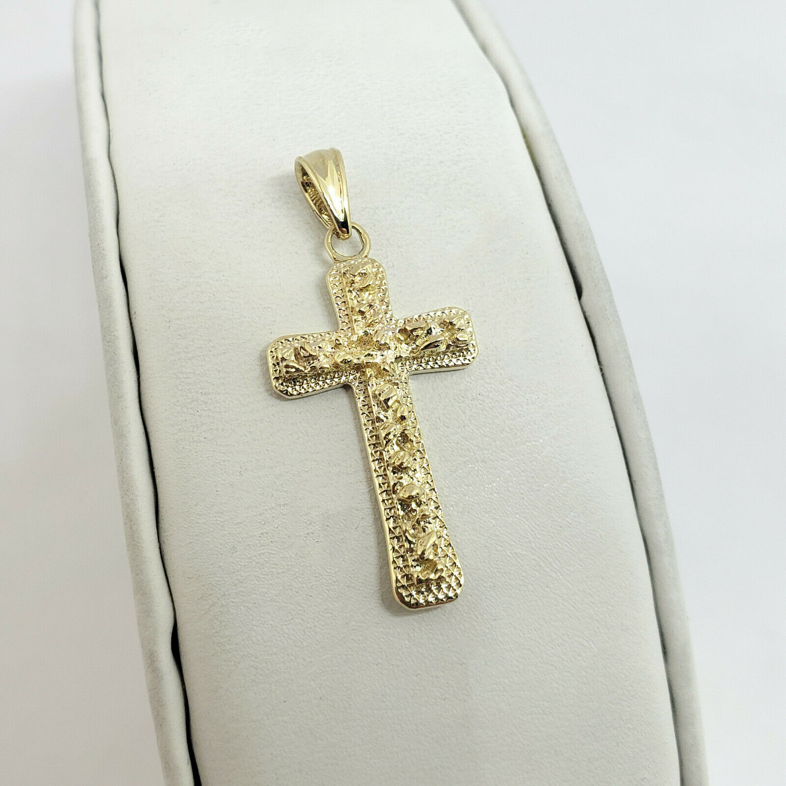 Solid 10K Yellow Gold Mens Nugget Cross 