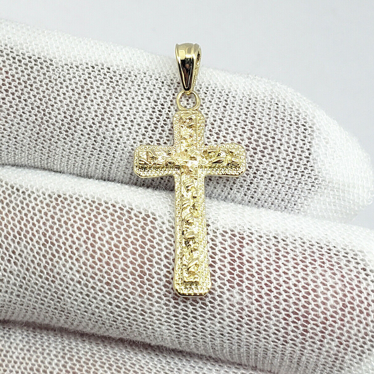 New Mens or Ladies Mini Solid 10K Yellow Gold Cross Pendant Charm 1.6 Inches 