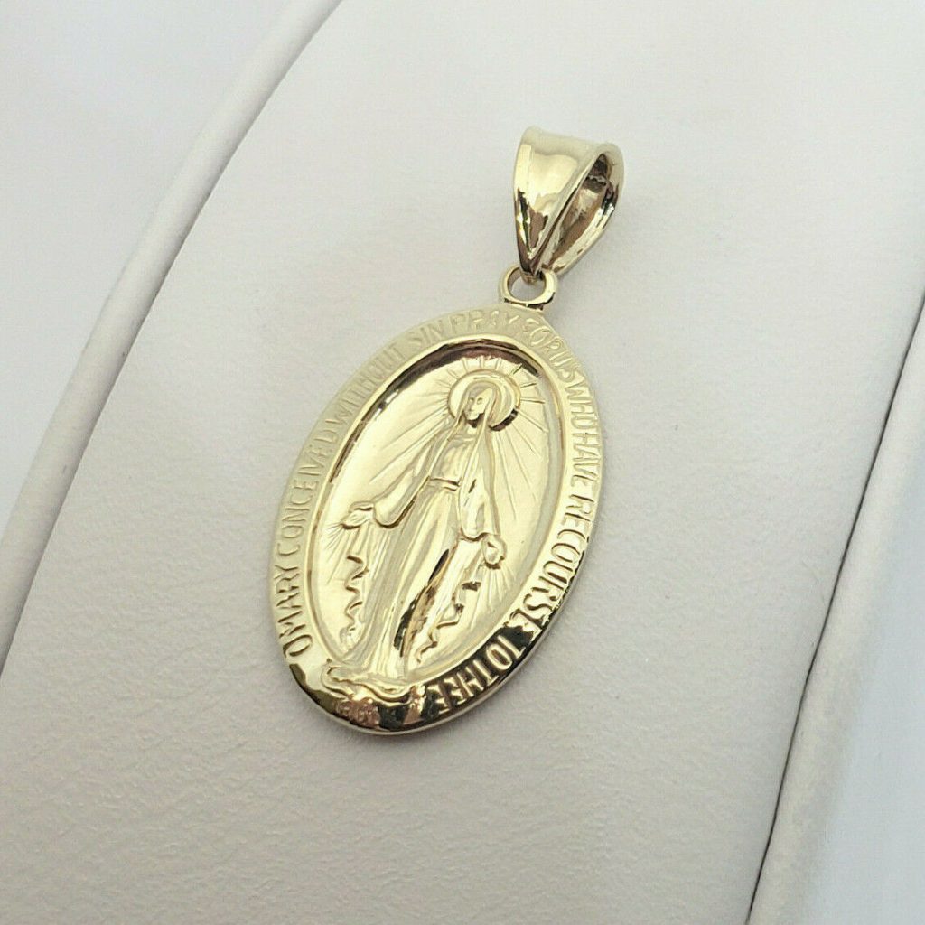 14K Gold Miraculous Medal Necklace, Miraculous Medal Rose Gold