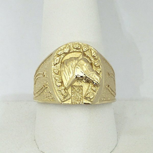 18k yellow gold mens horseshoe ring