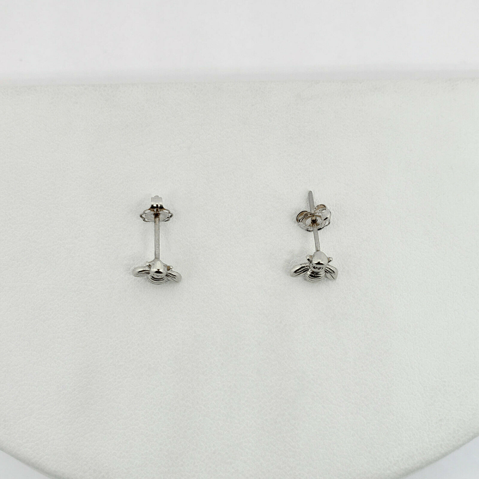 Solid 10K White Gold Bee Earrings Honey 