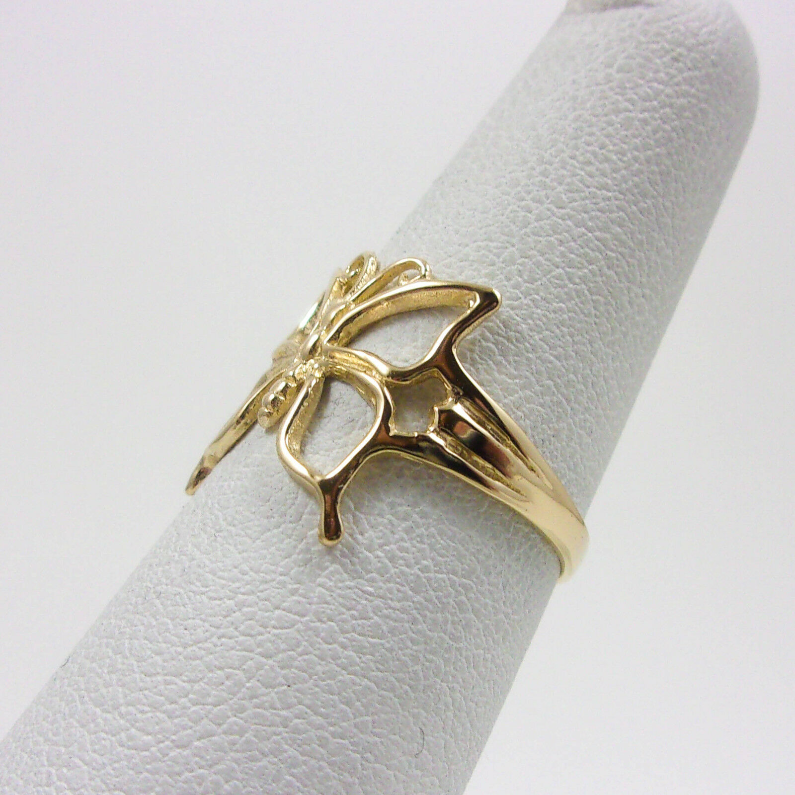 Solid 10K Yellow Gold Butterfly Ring 