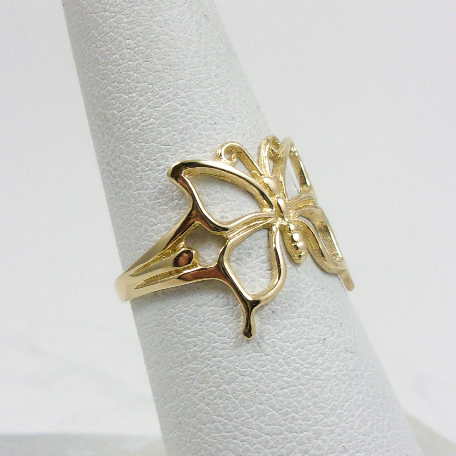 Sizes 3-9 Solid 10K Yellow Gold Large Pierced Butterfly Ring 