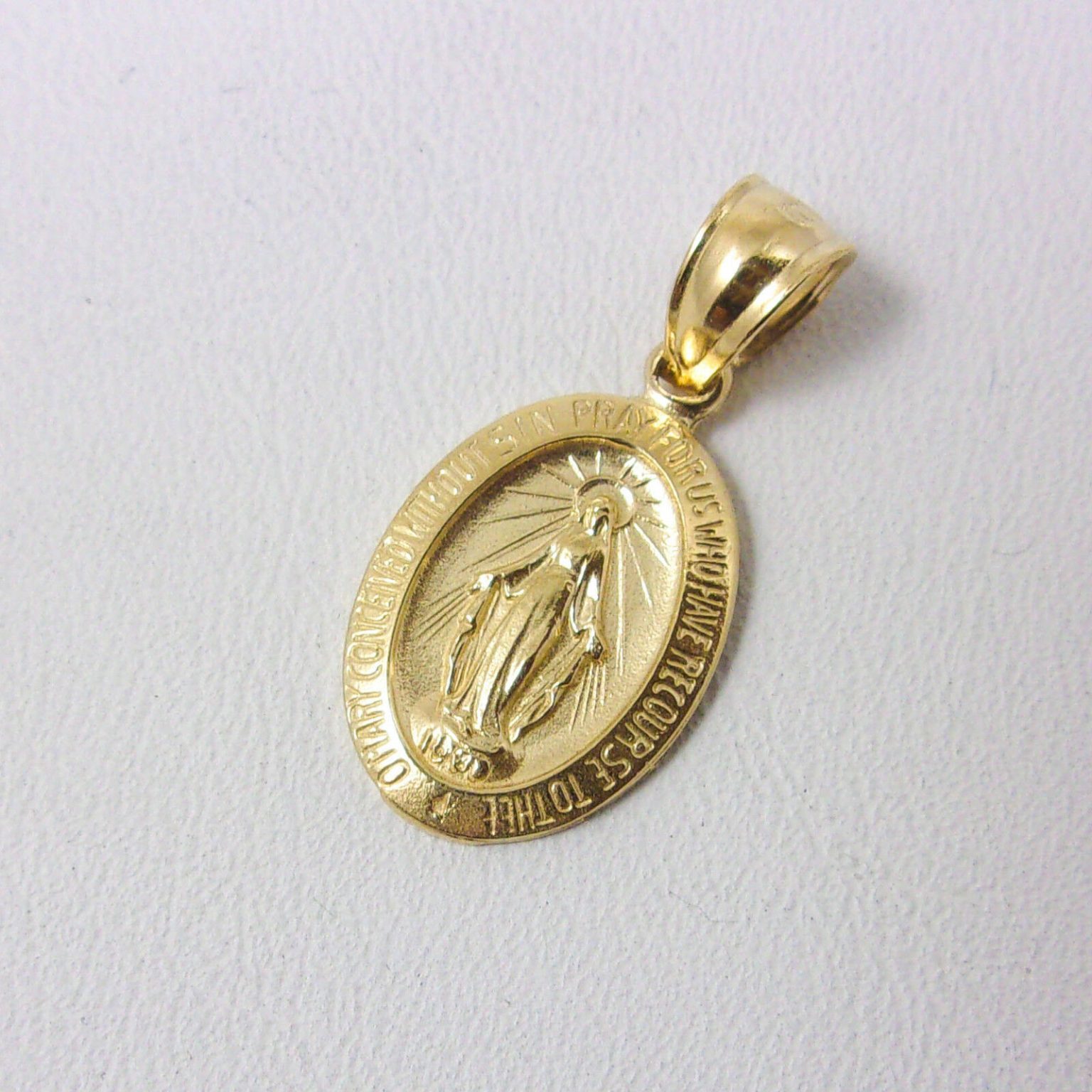 Solid 10K Yellow Gold Miraculous Medal Mary Pendant, 3/4", Catholic at