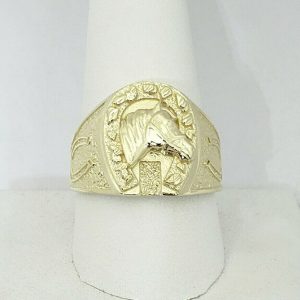 14k yellow gold large nugget mens horseshoe ring