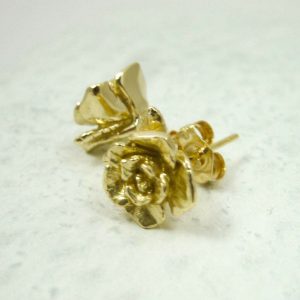 18k yellow gold stud earrings handcarved rose flower