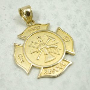 10k yellow gold firefighter fire rescue pendant
