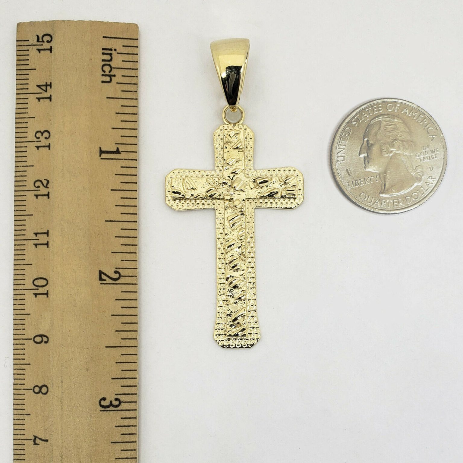 Solid 14K Yellow Gold Nugget Cross, Mens Gold Cross Pendant Large 8.9 ...