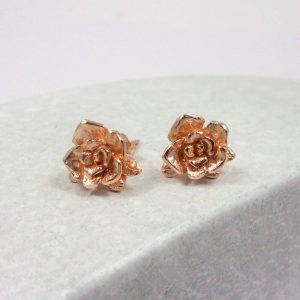 14k rose gold rose flower stud earrings