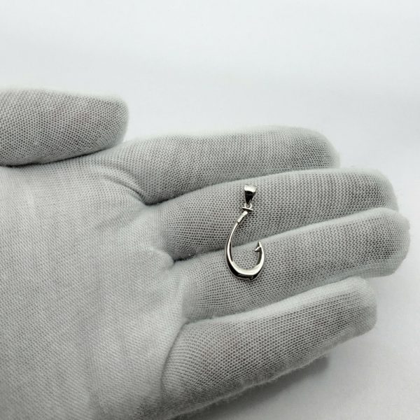 Solid 14K White Gold Fish Hook Pendant, 1 1/16" long, 1.4 grams