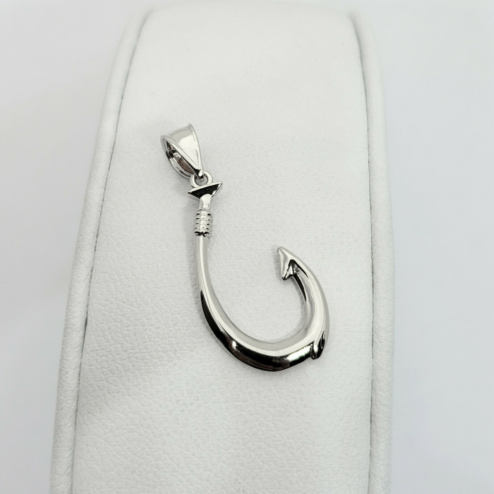 Fishing Hook Solid White Gold  Pendant 
