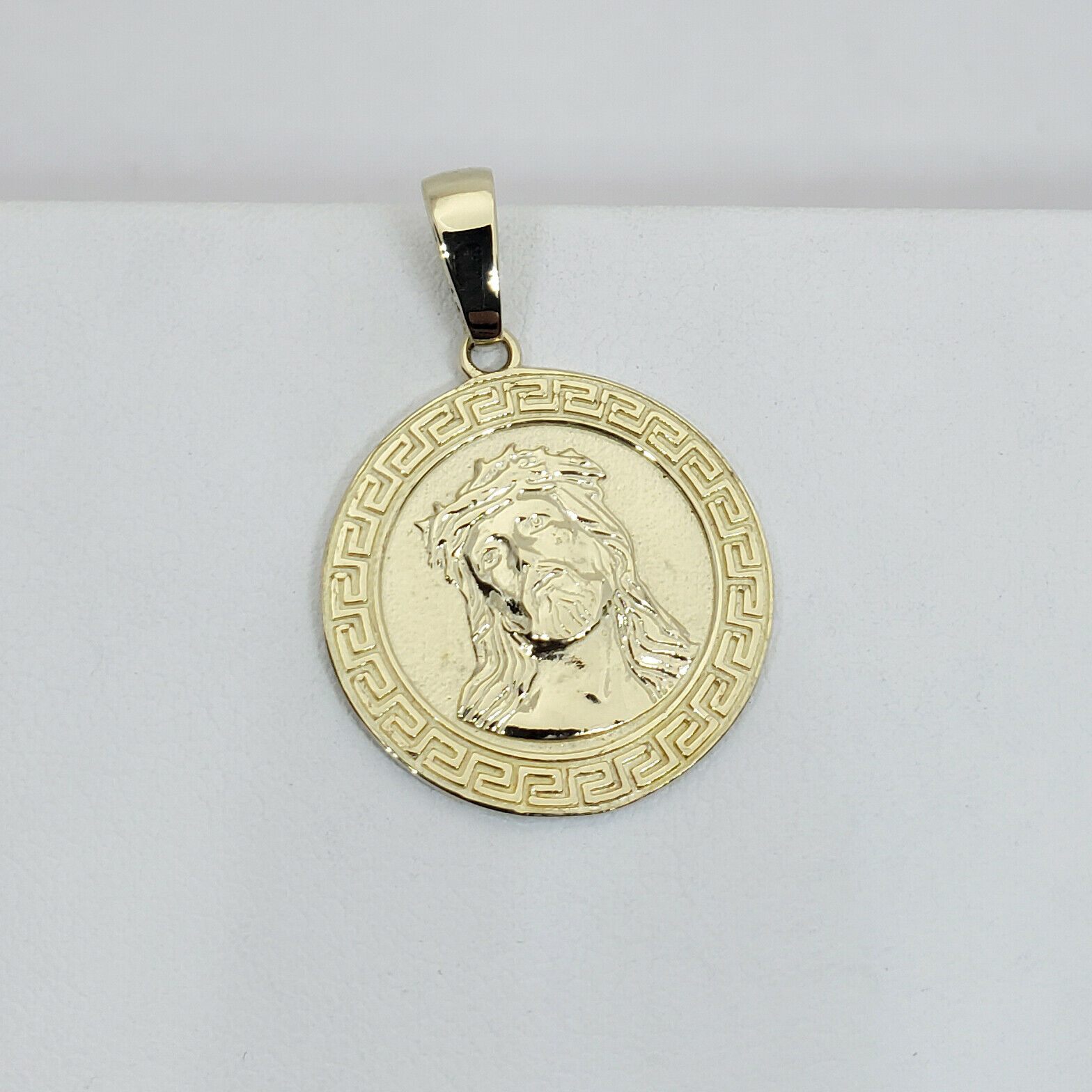 Solid 14k Yellow Gold Greek Key Jesus 