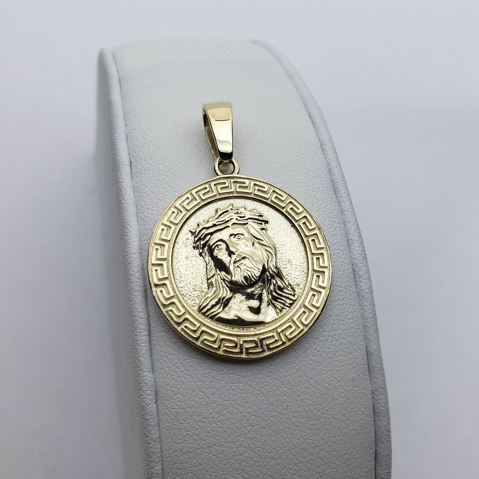 Solid 14k Yellow Gold Greek Key Jesus 
