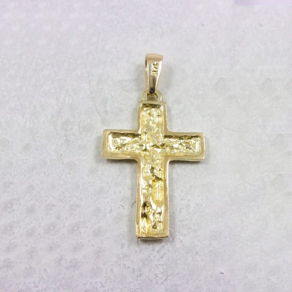 NEW Solid 14K Rose Gold Mens Nugget Cross Crucifix Pendant Charm 4.6 grams 