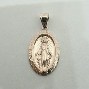 18k rose gold miraculous medal virgin mary pendant