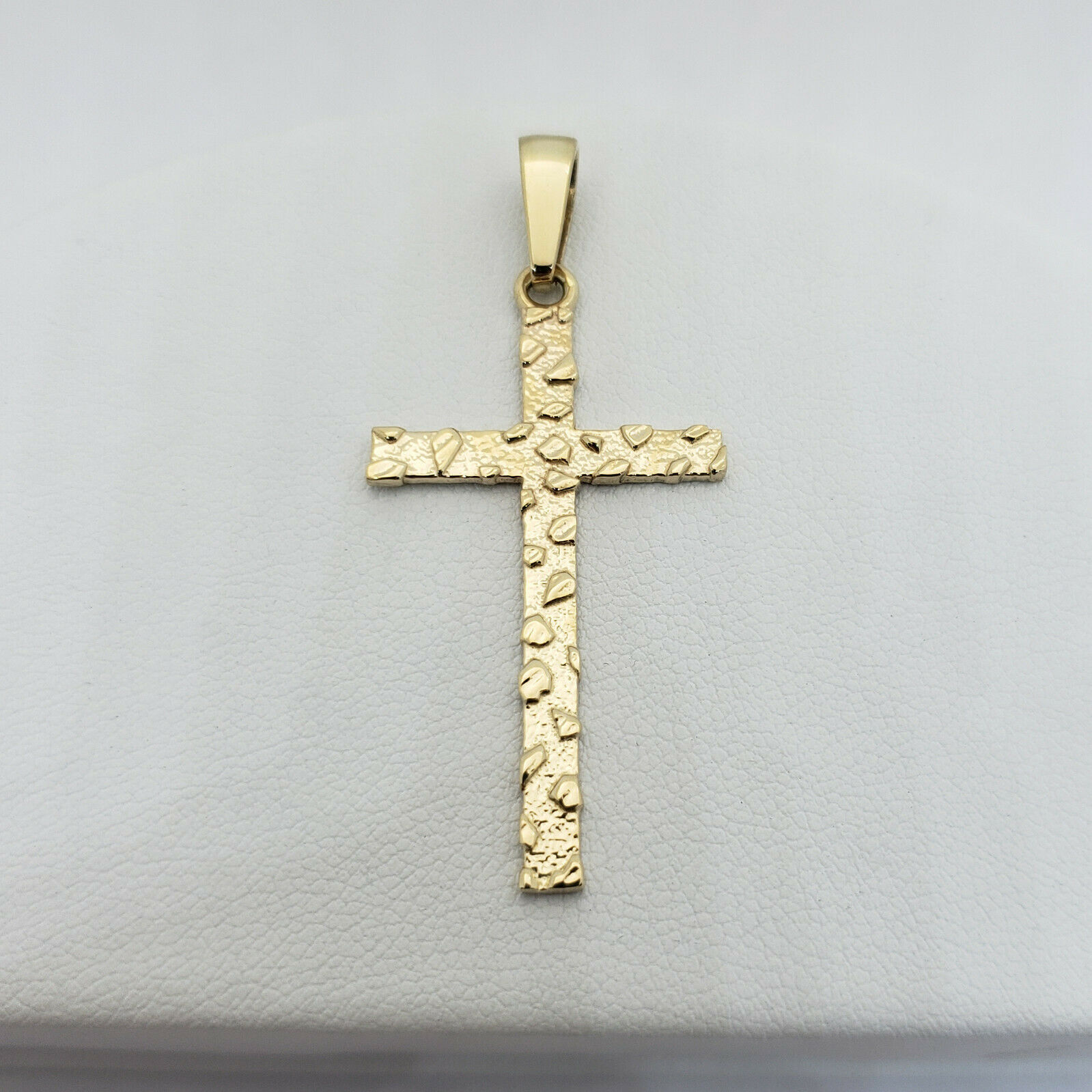 Solid 14K Yellow Gold Nugget Cross Mens Gold Cross Pendant, 3.1 grams ...