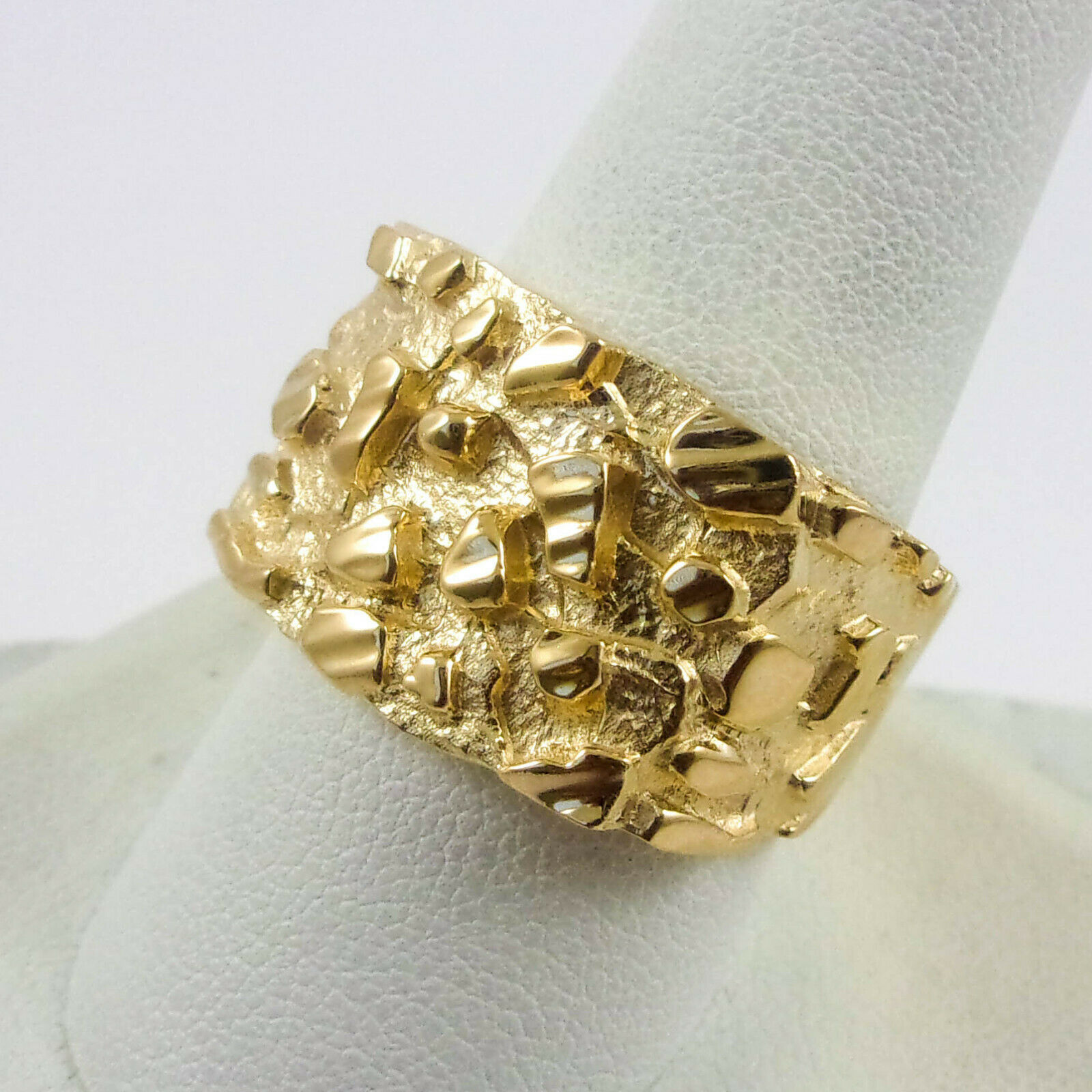 Solid 14K Yellow Gold Mens Nugget Ring Diamond Cut Heavy Wide Face ...